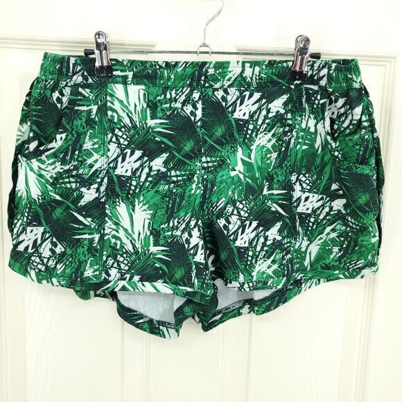 Athleta Tropic Stellar Short Pull On L Palm Tree Print Green/White - Picture 2 of 13